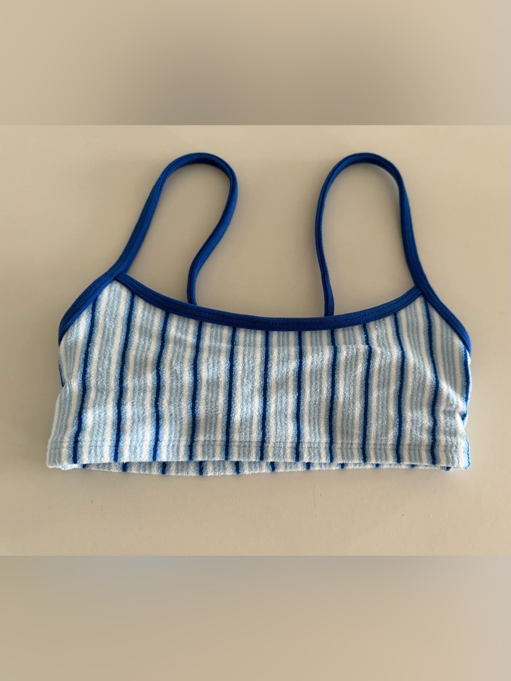 Frankie's Bikinis Djerf Avenue Blue and White Striped Swim Top